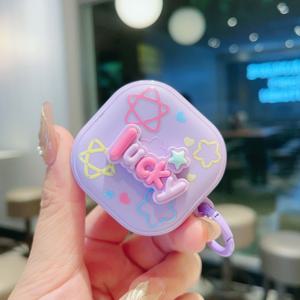 TEMU 삼성 갤럭시 버즈 라이브/프로/2/2 프로/FE용 [기발한 스타일] 귀여운 캔디 테마 보호 케이스 - 보라 & 녹색, 