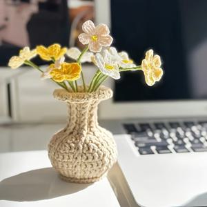 TEMU 수제 크로셰트 포레스트미나트 꽃 화분 홈 데코 니트 인공 식물 테이블탑 장식품