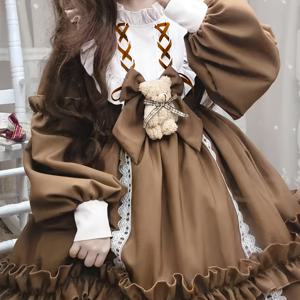 TEMU 일본 애니메이션 드레스 - 귀여운 카와이 메이드 의상, 퍼피 벨 슬리브 & 러플 헴, 부드러운 무릎 길이 드레스, 스타일 패션, 테마 파티용 (가발/가방 미포함) - &