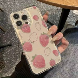 TEMU 풀 스크린 딸기 투명 보호 커버 Iphone16/Iphone16Pro/Iphone15Plus/15Promax/14/13/12/11/12Mini/13Mini/휴대폰 케이스 투명 소프트 쉘에 적합합니다.