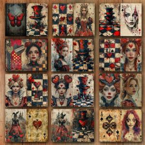 TEMU 12장 퀸 정크 저널 스크랩북 용지 - 예술적 콜라주, 서예 및 창의적인 장식용 빈티지 일러스트레이션 포커 카드 디자인