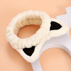 TEMU 귀여운 고양이 귀 디자인의 푹신한 헤드밴드, 탄성 있는 헤어웨어, 물 흡수성 및 땀 방지, 얼굴 세척, 메이크업 및 루틴에 적합, 메이크업 헤드밴드 | 부드러운 헤드밴드 | 원단