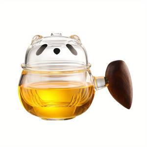 TEMU 동물 프린트 7.44oz 보로실리케이트 유리 차잔, 나무 손잡이 & 인퓨저 포함 - 내열성, 전자레인지 사용 가능, 사무실 및 가정용 재사용 가능