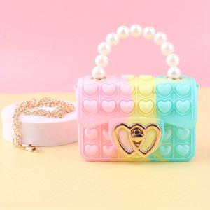 TEMU 컬러풀 하트 모양 실리콘 숄더백, 비즈 체인, 인조 진주 장식, 스위트 스타일 크로스바디 젤리 핸드백, 멀티 컬러, 버블