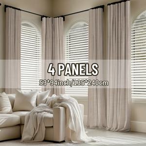 TEMU 4pcs 러스티 이미테이션 헵 커튼, 일본식 경량 필터링 드레스, 유럽 단색 시어 패널, 간단한 유럽 틀 커튼, 미국 농가 스타일 거실 또는 침실, 프라이버시 커튼 | 다용도 창 | 경량 필터링 커튼, 거실 커튼|커튼봉