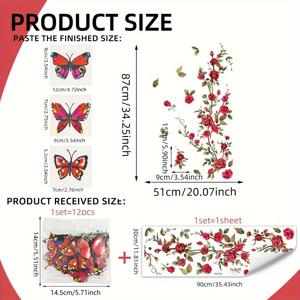 TEMU 데이 장식 세트: 3D 빨간 나비 & 꽃 장미 벽 스티커 - 자체 접착, PVC 욕실 & 홈 액센트