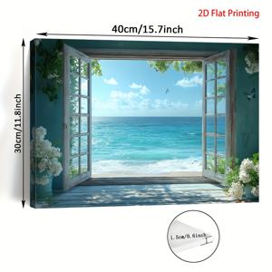 TEMU 2D 평면, 나무 프레임이 있는 1pc 평온한 파란 바다 전경 캔버스 아트 - 11.8x15.7 인치, 평온한 바다와 하늘 장면, 거실, 침실, 주방, 사무실 장식에 이상적 - 완벽한 크리스마스 선물, 해안가 홈 데코