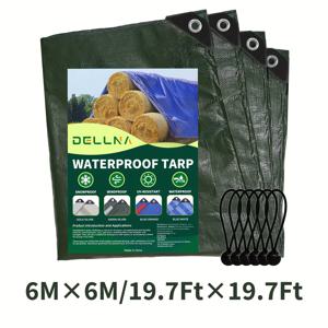 TEMU 방수 타프, 헤비듀티 타프 커버, 대형 사이즈 밀리터리 그린/밝은 실버 방수 원단, 야외용 두꺼운 방풍 자외선 차단 방수 타프, 고강도 타프 고리 및 보강 가장자리, 탄성 로프 포함, 내구성 있는 원단,그로멧 디자인,자외선 차단 커버,내구성 있는 소재, 타프,방수 커버,야외 활동 애호가,계약자