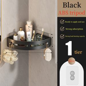 TEMU RV 욕실 액세서리, ABS 소재, 코너 샤워 랙 포함, 무드릴링 접착식 샤워 랙, 방청 화장실 수납 선반, 벽걸이형 욕실 정리대, 블랙/그레이 RV 샤워