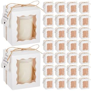 TEMU 투명 창이 있는 20개 세트의 촛불 선물 상자, 3.35x3.35x3.94 인치 종이 디스플레이 및 패키지 용품, 태그 및 와이프로 결혼식, 생일, 베이비 샤워, 파티 선물, 보석 쇼케이스에 사용할 수 있습니다.
