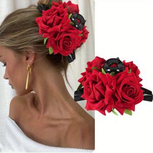 TEMU 1/2개 매력적인 더블 로즈 헤어 그리퍼, 우아한 스타일, 상어 클립 디자인, 대형 단색 헤어 클립, 포니테일 고정 헤어 클립, 완벽한 데이 선물, 일상 출퇴근 데이트 헤어 액세서리, 여성 패션 헤드웨어