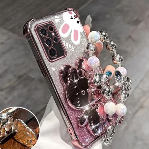 TEMU 갤럭시S21울트라 5G 럭셔리 손목 스트랩 글리터 메이크업 미러 귀여운 토끼 에어백 폰 홀더 케이스 삼성 갤럭시 S21 울트라 5G 충격 방지 스탠드 백 커버, 모바일 액세서리,글리터 디자인,스타일리시 커버,내구성 있는 케이스,충격 방지 소재,미끄럼 방지 그립,삼성 사용자