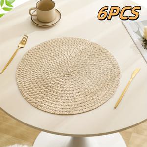 TEMU 2/4/6개 린넨 플레이스매트 세트, 라운드 짜임 테이블 매트, 100% 린넨 내열 세척 가능 식탁 장식, 가정 및 주방 사용을 위한 체크 무늬