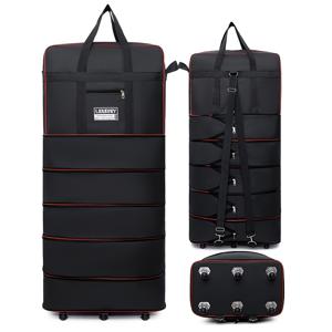 TEMU 스위블 휠, 체크인 트롤리 슬리브, 텔레스코픽 핸들, 및 전면 지퍼 포켓이 있는 대용량 접이식 여행 가방 - 내구성이 뛰어난 옥스포드 천, 빨간 줄무늬가 있는 검정색, 158개의 compartments로 정리된 패킹, 여행용 수하물
