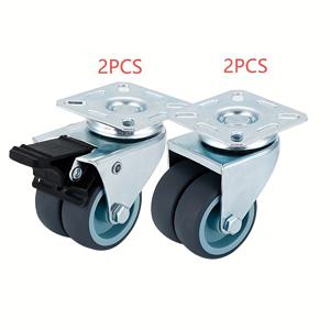 TEMU 2개의 브레이크가 있는 4개 세트 헤비 듀티 캐스터 - 최대 800파운드(약 400kg), 2개의 바퀴 - 가구용 무바닥 마킹 무소음 캐스터 - 고무 트롤리 또는 트레이 스위블 휠 - 실버 캐스터