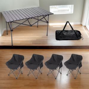 TEMU 캠핑 및 바비큐용 5개 세트 접이식 테이블과 의자 세트, 휴대용 야외 식탁, 견고한 금속 프레임, 가벼운 무게, 피크닉, 정원 모임, 해변 휴식에 완벽, 야외 다이닝 세트 | 접이식 디자인 | 내구성 있는 구조