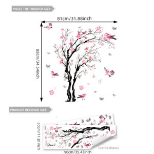 TEMU 2개 세트 (30 * 90cm * 2개) 복숭아 꽃 나무 새 봄 홈 데코 벽 스티커 침실 거실 소파 현관 배경 벽 스티커 (MS7259-YC)