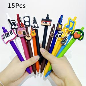 TEMU 10개/15개 음악 테마 스티커 펜, 창의적인 PVC 부드러운 고무 스티커 펜, 학생 서명 볼펜, 다양한 스타일, 플라스틱 소재