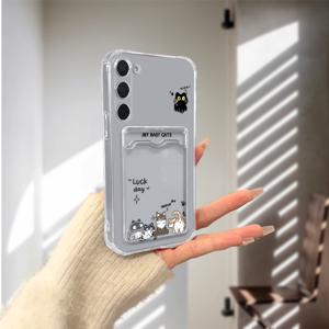 TEMU 귀여운 작은 고양이, 높은 미적 가치, 카드 슬롯, 삼성 갤럭시 A 12 13 14 22 23 33 42 51 52 53 71 72 73 S 20 FE에 적합한 4각 드롭 방지 폰 케이스, 만화, 귀여운