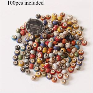 TEMU 100개 6mm/0.15인치 성인 및 학생용 DIY 세라믹 비즈 패키지, 루스 비딩 공예 키트 - 유광 라운드 구슬 액세서리