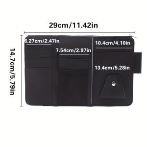 TEMU 블랙 PU 가죽 차량 선바이저 정리함 (지퍼 포함) - 카드, 안경, 현금 및 필수품 수납 가능 - 대부분의 차량에 적합한 스타일리시 자동차 액세서리 | 다중 포켓 디자인|선글라스|썬그라스