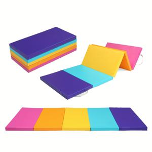 TEMU 1팩 5겹 체육관 매트 2인치 두께 EPE 폼 & 휴대용 접이식 운동 매트, 나르게 쉬운 미끄럼 방지 청소용 요가 스트레칭 치어리딩 무술용 손잡이가 있는, 화려한 혼합 색상, 체육관 액세서리