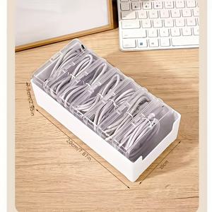 TEMU PP 소재로 제작된 강력한 케이블 정리함, 7개의 작은 투명 섹션 및 1개의 큰 흰색 상자로 충전기 및 데이터 케이블 관리, 가정용 보관용 데스크 & 드로어 정리함