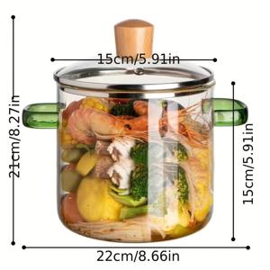 TEMU 78oz 대용량 보로실리케이트 유리 냄비, 노란색과 녹색 옵션, 내열 투명 수프 죽 냄비, 가족과 레스토랑에 적합한 스토브 오븐 사용 가능, 수프 우유 라면 등에 완벽, 세척이 쉽고 무취, 주방 필수품