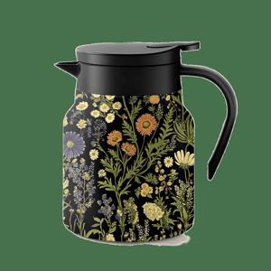 TEMU 33온스 블랙 바닥 작은 꽃 원본 디자인 냉수 주전자와 이중벽 절연 커피컵 - 스테인리스 스틸 진공 보온 병, 316 스테인리스 스틸 라이닝, 밀봉 실리콘 링, V자형 물 배출구, 식품 등급 PP 커버