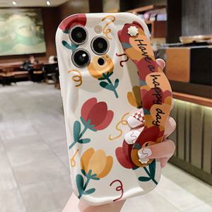 TEMU 크림색 꽃무늬 인쇄 폰 케이스는 Apple 11, 12, 13, 14, 15, 16 Pro Max 시리즈 및 Samsung A05, A15, A25, A35, A55, S23, S24 Ultra 시리즈에 적합합니다.