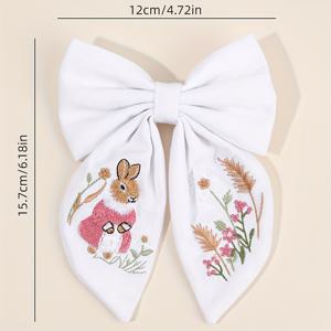 TEMU 1개 귀여운 헤어 보우 클립, 이드 알아지 자수 토끼와 꽃 무늬 선물용 여성용 플로랄 리본 머리핀