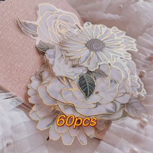 TEMU 60개 팩 블랙 앤 화이트 로즈 플로럴 스티커, 빈티지 PET 꽃 장식, 방수 고전 DIY 폰 장식, 자체 접착 플라스틱, 글리터, 광택 마감, 판타지 테마, 비정형 모양, 단용