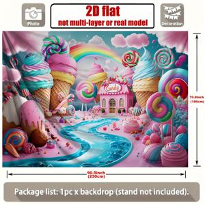 TEMU 2D flat 1개 캔디 랜드 파티 배너 - , 롤리팝 & 무지개가 있는 생동감 넘치는 폴리에스터 배경, 집, 방, 벽 장식용, 생일 파티, 사진 소품, 환상적인 테마 이벤트에 완벽, 파티 배경 | 유쾌한 분위기 | 내구성 있는 파티 액세서리, 생일 파티 장식