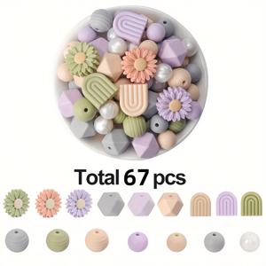 TEMU 67pcs 실리콘 다이즈 비즈 세트 - 다양한 크기 및 모양, 패턴, DIY 보석 만들기, 키체인, 팔찌 및 액세서리용 장식 공예 비즈