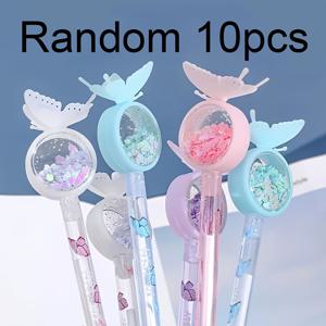 TEMU 귀여운 나비 젤 잉크 펜과 글리터, 패셔너블한 블랙 롤러볼 펜, 학생용 내구성 있는 플라스틱 소재, 파티 문구 선물