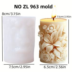 TEMU 고품질 실리콘 원통형 캔들 몰드, 정교한 백합, 장미, 데이지 꽃무늬 레이프 디자인 - DIY 캔들 만들기, 밀랍, 대두 왁스 공예에 완벽