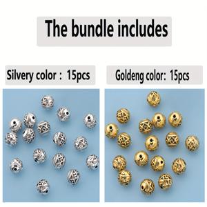 TEMU 30개/15개 조각 무늬가 새겨진 중공 라운드 스페이서 비즈, 루즈 라운드 스페이서 비즈, 장식용 비즈, 구름 무늬 직구 비즈, 길상 구름 무늬 루즈 비즈, 주얼리 DIY 팔찌, 목걸이, 발찌, 귀걸이, 헤어 액세서리, 펜던트, 폰 스트랩, 키체인, 의류 액세서리, 공예 및 액세서리 제작 재료에 적합