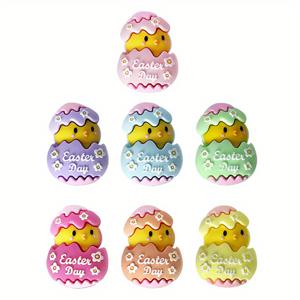 TEMU DIY 주얼리 만들기용 3D 병아리 디자인 7개 세트 이스터 하칭 실리콘 비즈 - 펜, 목걸이, 열쇠고리용 공예 비즈