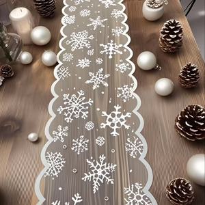 TEMU 우아한 화이트 레이스 스노우플레이크 테이블 러너 - 13x72인치, 폴리에스터, 조립 필요 없음, 크리스마스, 로맨틱한 휴일 및 결혼식 장식에 완벽, 축제식 식탁 장식|스노우플레이크 패턴|내구성 있는 테이블 러너, 크리스마스 테이블 장식