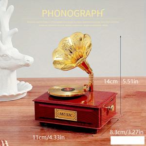 TEMU 창의적인 그라모폰 모델 음악 상자 빈티지 8 음조 상자 - 데스크톱 장식용 생일 선물 - 작은 그라모폰 8329