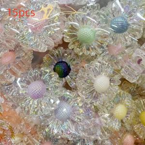 TEMU 15개 아크릴 다이즈 비즈, 투명한 UV 코팅 꽃 장식품과 직선 구멍, 폰 스트랩, 키체인, 비즈 펜, 액세서리, 공예 용품|파스텔 비즈 장식품|UV 반사 코팅, 비즈 액세서리