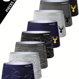 TEMU 남성용 속옷 8개 세트, 부드럽고 통기성이 좋음, 연한 베이지 색상 및 건강에 좋은 플랫 코너 남성용 속옷, 트렌디하고 패션적인 스포츠 캐주얼 팬츠