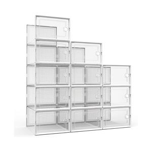 TEMU 12개 대형 접이식 신발 보관 상자, 뚜껑이 있는 쌓을 수 있는 투명 플라스틱 신발 정리함, 입구, 침실, 기숙사용 공간 절약형 모듈러 디자인 - 쉽게 조립, 흰색, 검정색, 회색