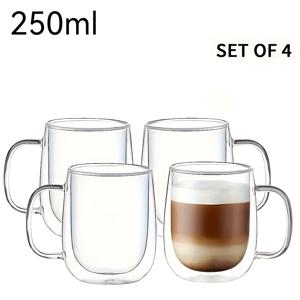 TEMU 4pcs 핸들 있는 이중벽 절연 유리 커피 머그 - 투명, 미끄럼 방지, 라떼, 카푸치노, 아메리카노에 적합 - 데이, 어머니의 날, 아버지의 날, 졸업 선물에 이상적|텀블러