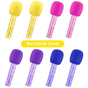 TEMU 8개 컬러풀 캔디 튜브 마이크 커버, 노래방 파티 소품, 디스코 가수 의상 액세서리, 생일 및 이벤트 즐거움 - 깃털 없음, 부드러운 폼 재질, 혼합 색상(핑크, 블루, 화이트), 안정성을 위한 플라스틱 베이스, 파티 액세서리 | 장난기 있는 디자인 | 장식용 마이크 액세서리