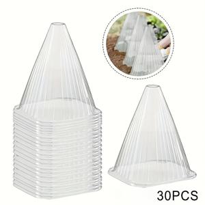 TEMU 수직 능선이 있는 재사용 가능한 투명 플라스틱 식물 보호 커버 30개 세트 - 내구성 있는 PET 서리 방지, 새 및 달팽이 방지 묘목 커버, 실내외 사용 가능, 8.67