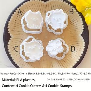 TEMU 4개/세트 스프링 고양이 모양 쿠키 커터 엠보서 일본 벚꽃 비스킷 스탬프 퐁당 케이크 아이싱 쿠키 페이스트리 베이킹 장식 도구, 개학