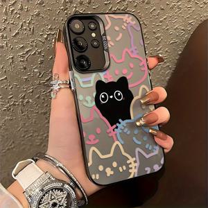 TEMU 삼성 갤럭시 S25, S24, S23, S22, S21, S20 FE 울트라 플러스 4G 및 5G와 호환되는 고양이 폰 케이스는, 내구성이 뛰어난 매트 백을 특징으로 합니다.