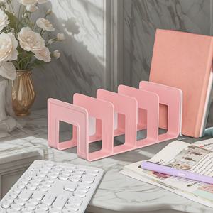 TEMU 4단 파스텔 핑크/블루/그린/화이트 북스탠드 & 데스크탑 정리대 - 대용량 헤비듀티 A-프레임 북엔드 선반, 공간절약형 수직 책장 (사무실, 도서관용) - 책, 저널, 태블릿 호환