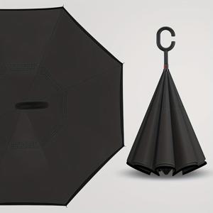 TEMU 특대형 C자형 손잡이 우산 - 방풍 8개 리브 수동 개폐, 내구성 좋은 섬유 & 펑기 캔OPY, 휴대용 여행용 우산 (반전 손잡이), 남녀공용 야외 우산 (블랙, 블루, 옐로우, 그린, 레드) - 남녀 모두에게 적합